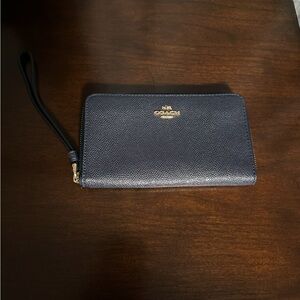 Coach Leather Navy Blue Wristlet Wallet